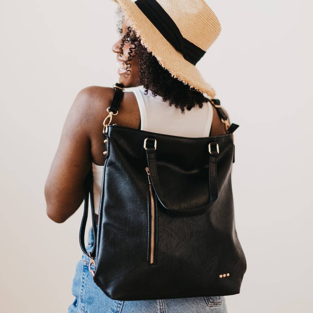 Upper East Side Vegan Leather Backpack & Crossbody Tote Bag: Cream