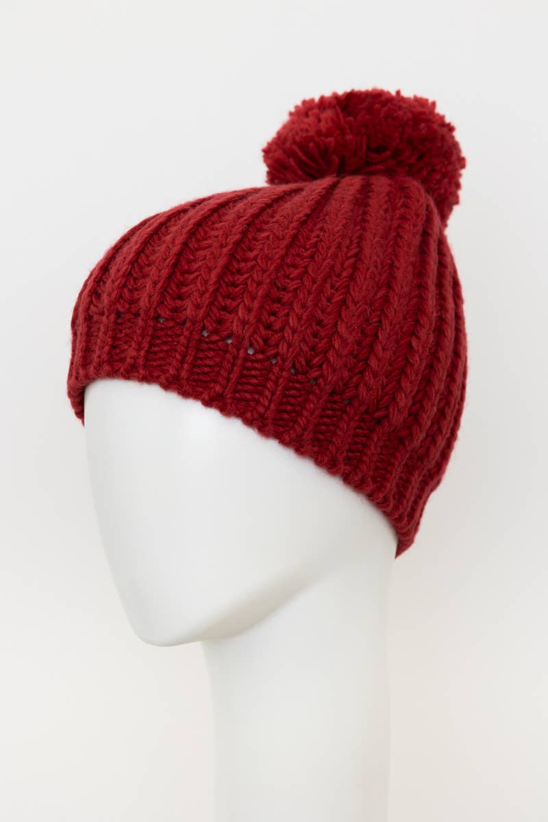 Chunky Cable Knit Pom Beanie: Ivory