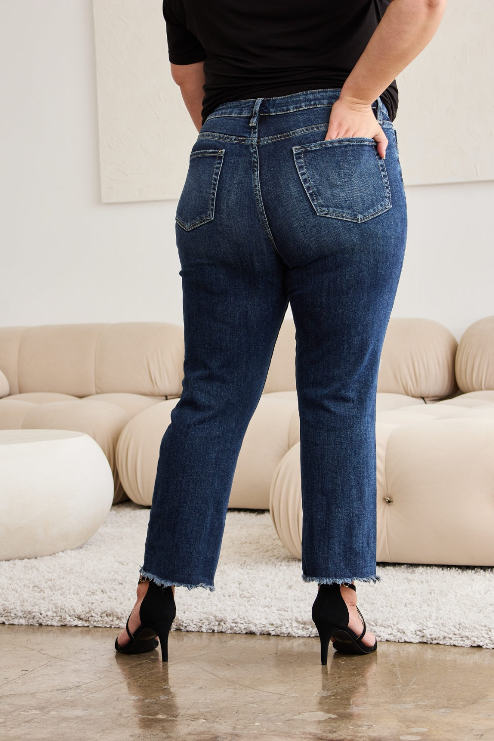 RFM Tummy Control Straight Leg Cropped Jeans - Distressed