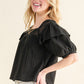 Square Neck Ruffled Blouse in Black