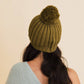 Chunky Cable Knit Pom Beanie: Ivory