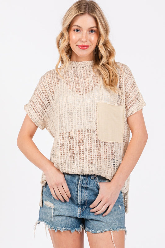 Crochet Mock Neck Top - Oatmeal