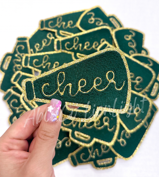 Green glitter cheer megaphone trucker hat patch iron on