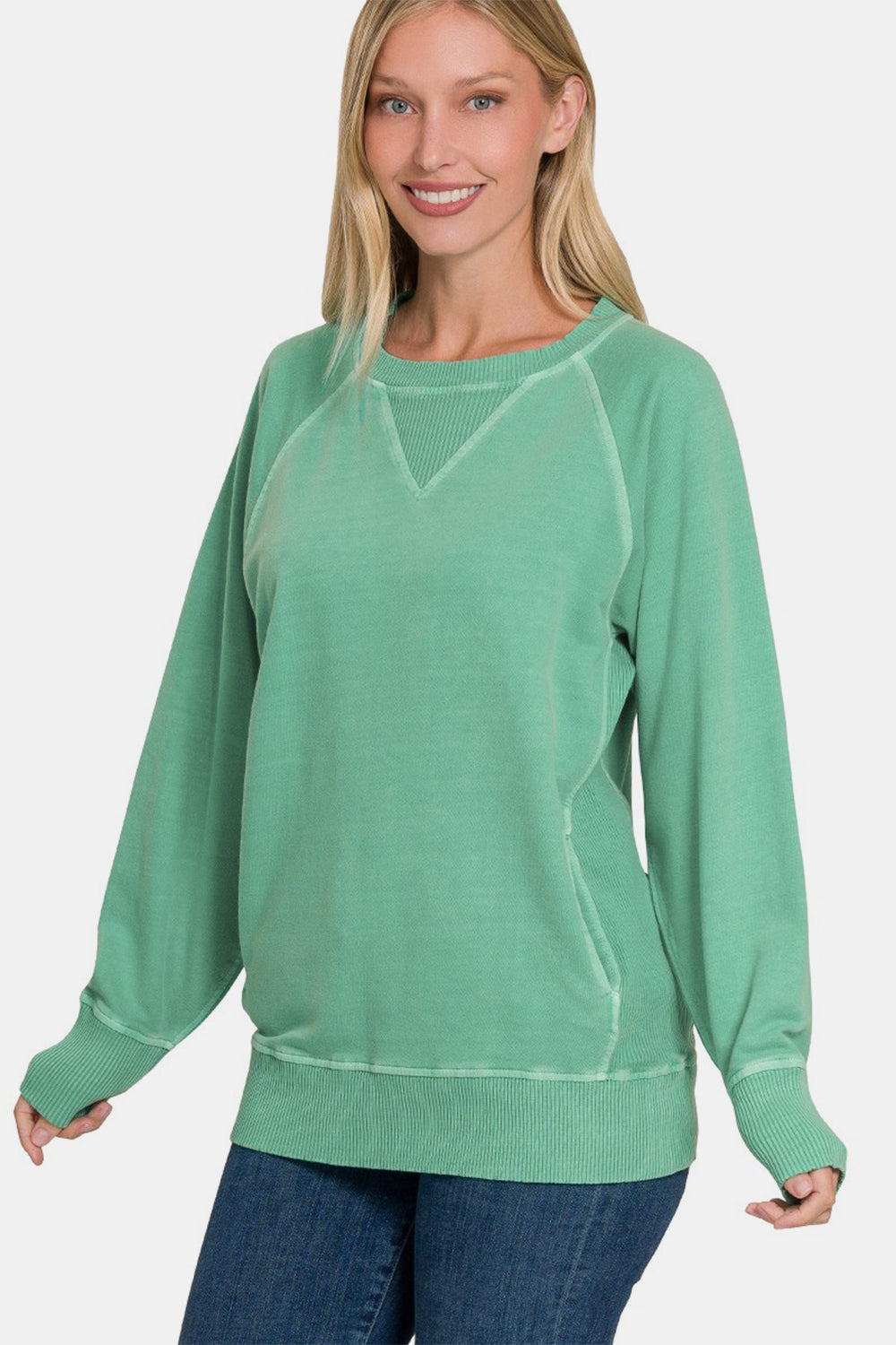 Pigment Dyed French Terry Sweatshirt w/Pockets - Green