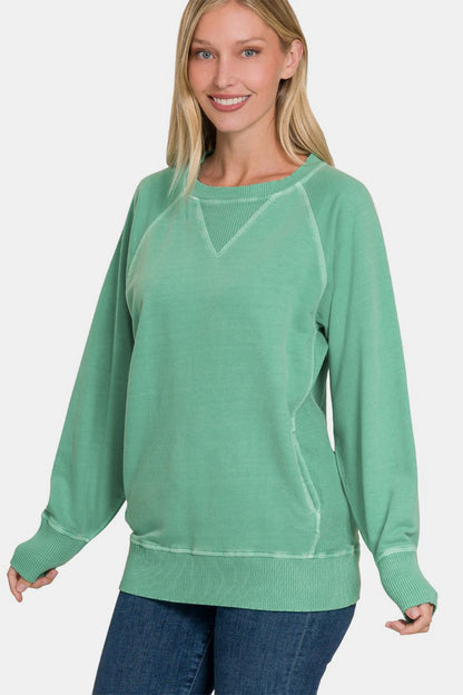 Pigment Dyed French Terry Sweatshirt w/Pockets - Green