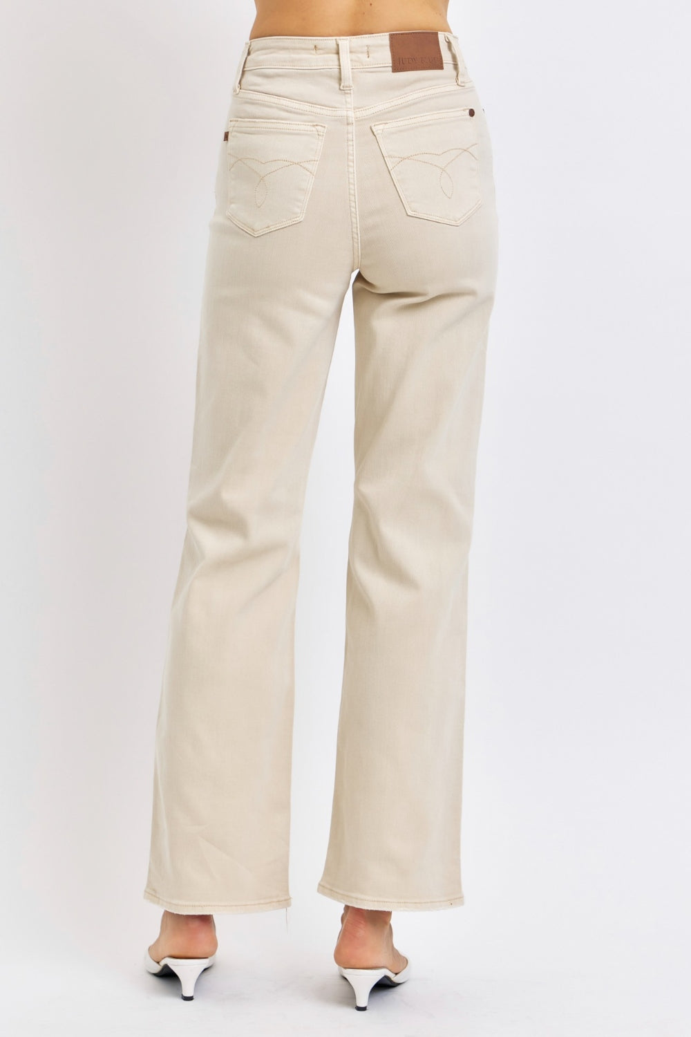 Judy Blue High Waist Distressed Straight Leg Jeans - Bone