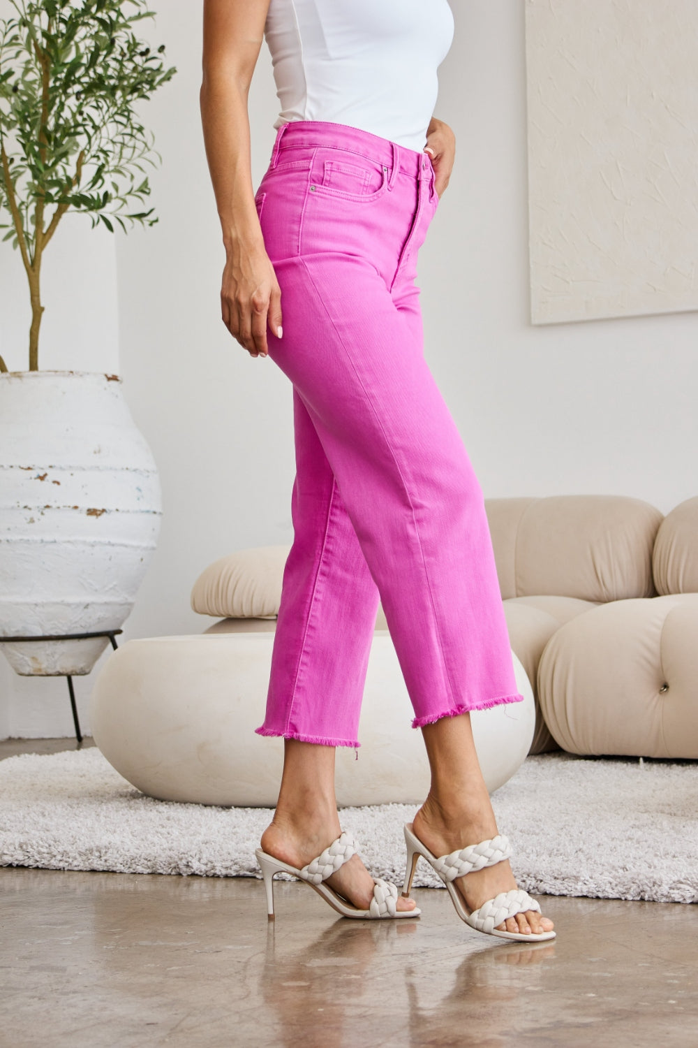 RFM Tummy Control Wide Leg Cropped Jeans - Pink Rogue