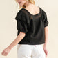Square Neck Ruffled Blouse in Black