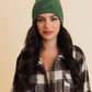 Smiley Face Embroidered Ribbed Knit Beanie: Green