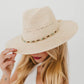 Isabella Woven Beaded Band Straw Sun Hat: Beige