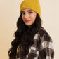 Smiley Face Embroidered Ribbed Knit Beanie: Mustard