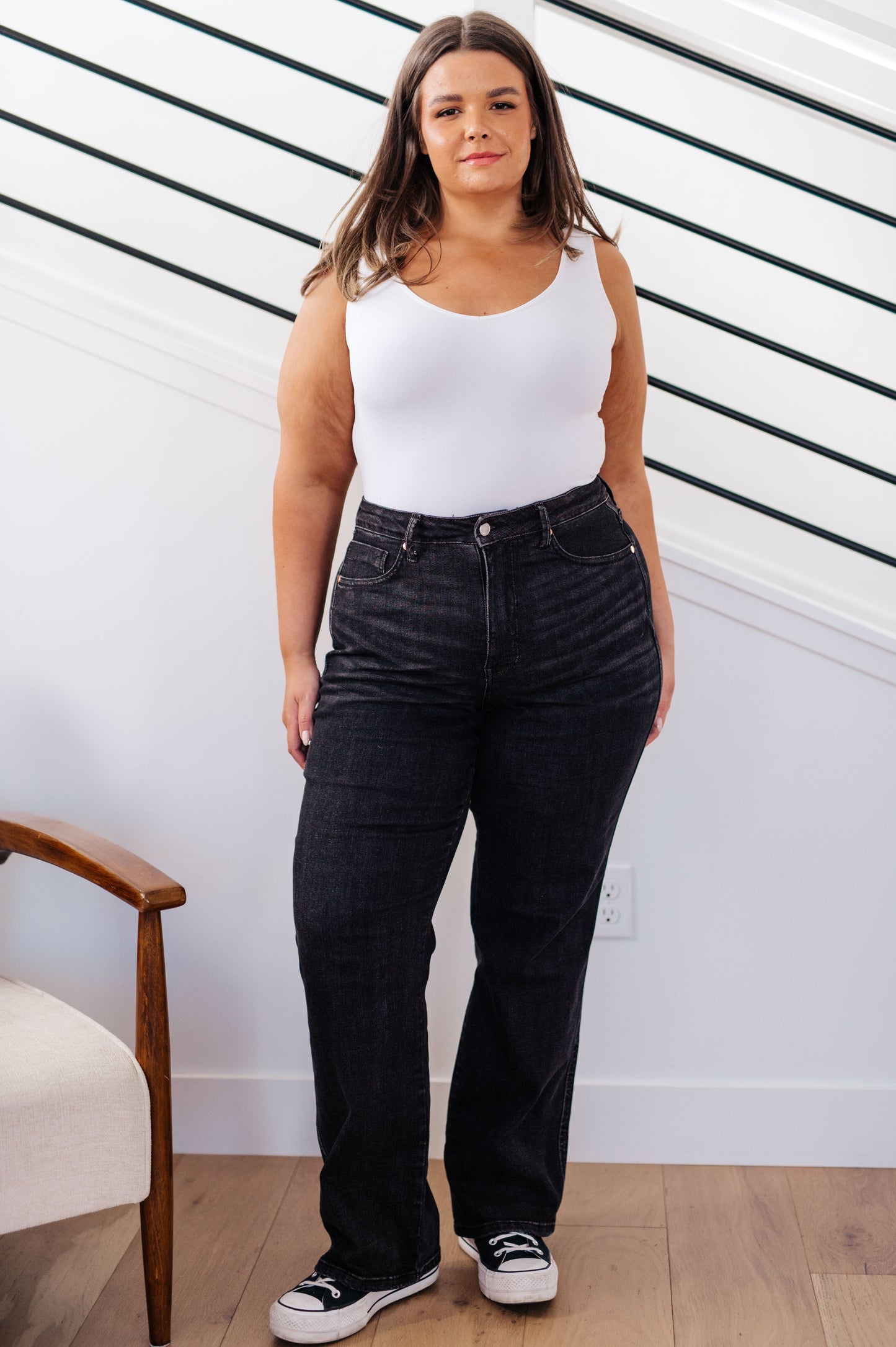 Judy Blue  High Rise Tummy Control Straight Jeans in Washed Black