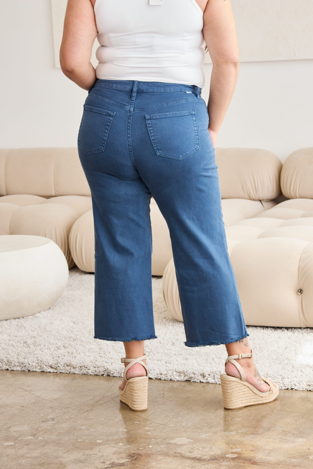 RFM Tummy Control Cropped Wide Leg Jeans - Blue Slate