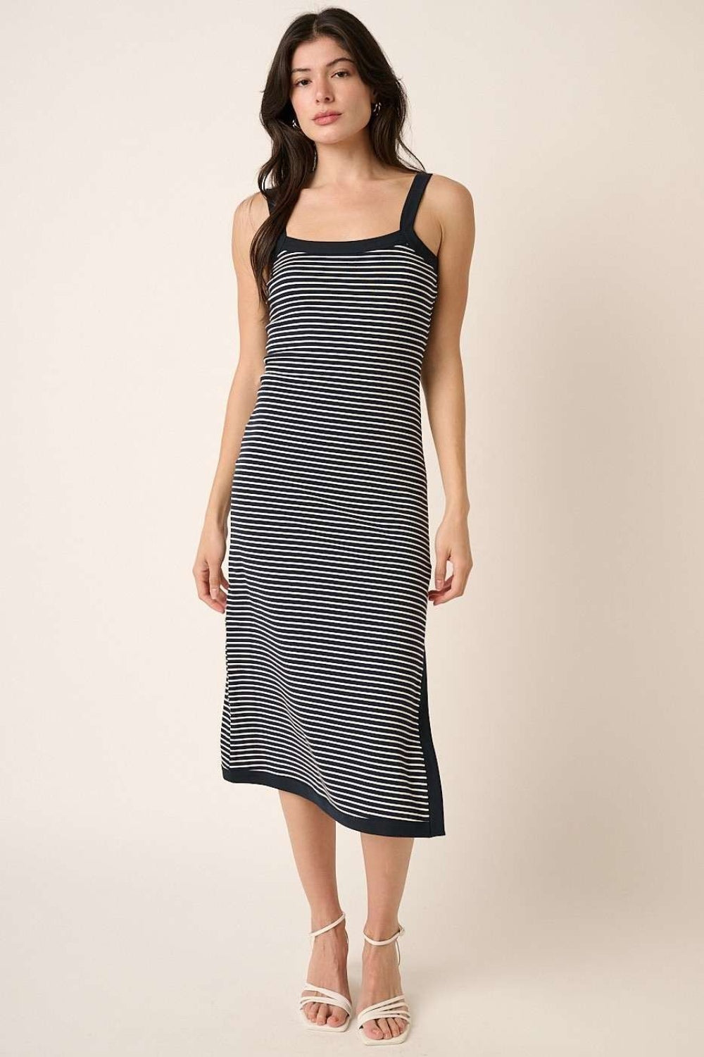 Navy Striped Midi Cami Dress