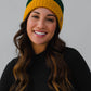 Green & Gold Trim Cable Knit Pom Hat