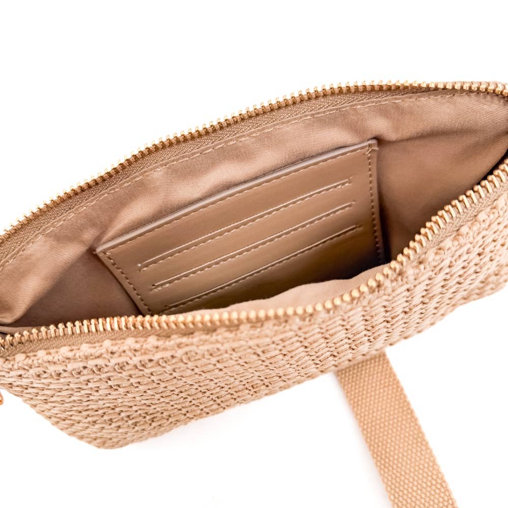 Rome Raffia Clutch Card Wallet Wristlet: Tan