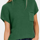Mock Neck Short Sleeve Cropped Sweater - Dk Green