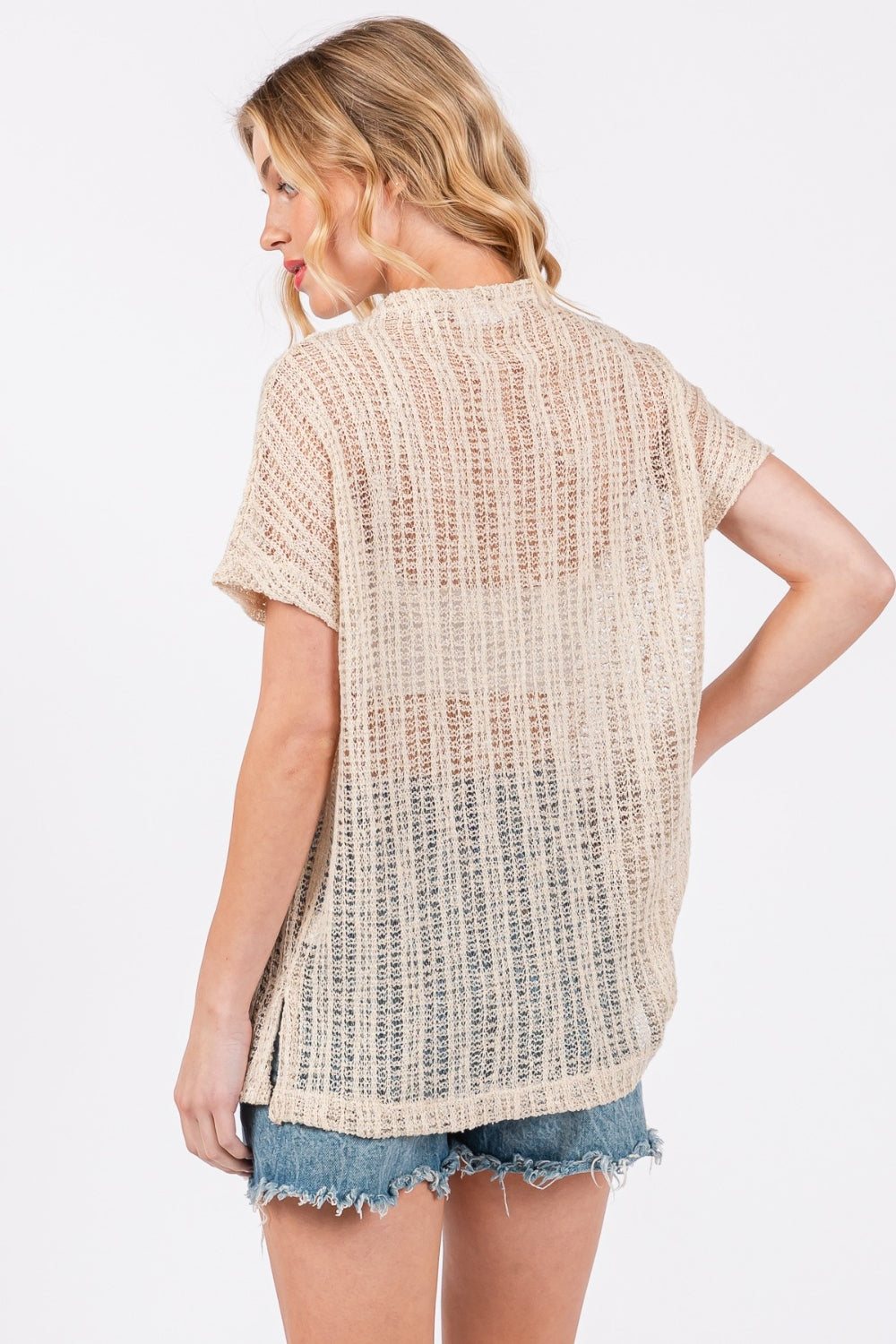 Crochet Mock Neck Top - Oatmeal