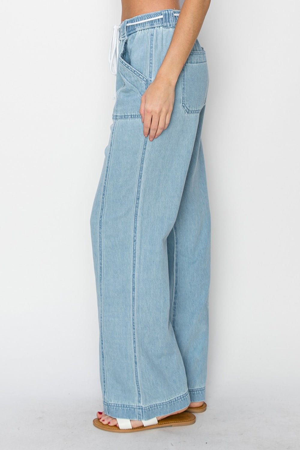 RISEN Pull On Drawstring Straight Jeans