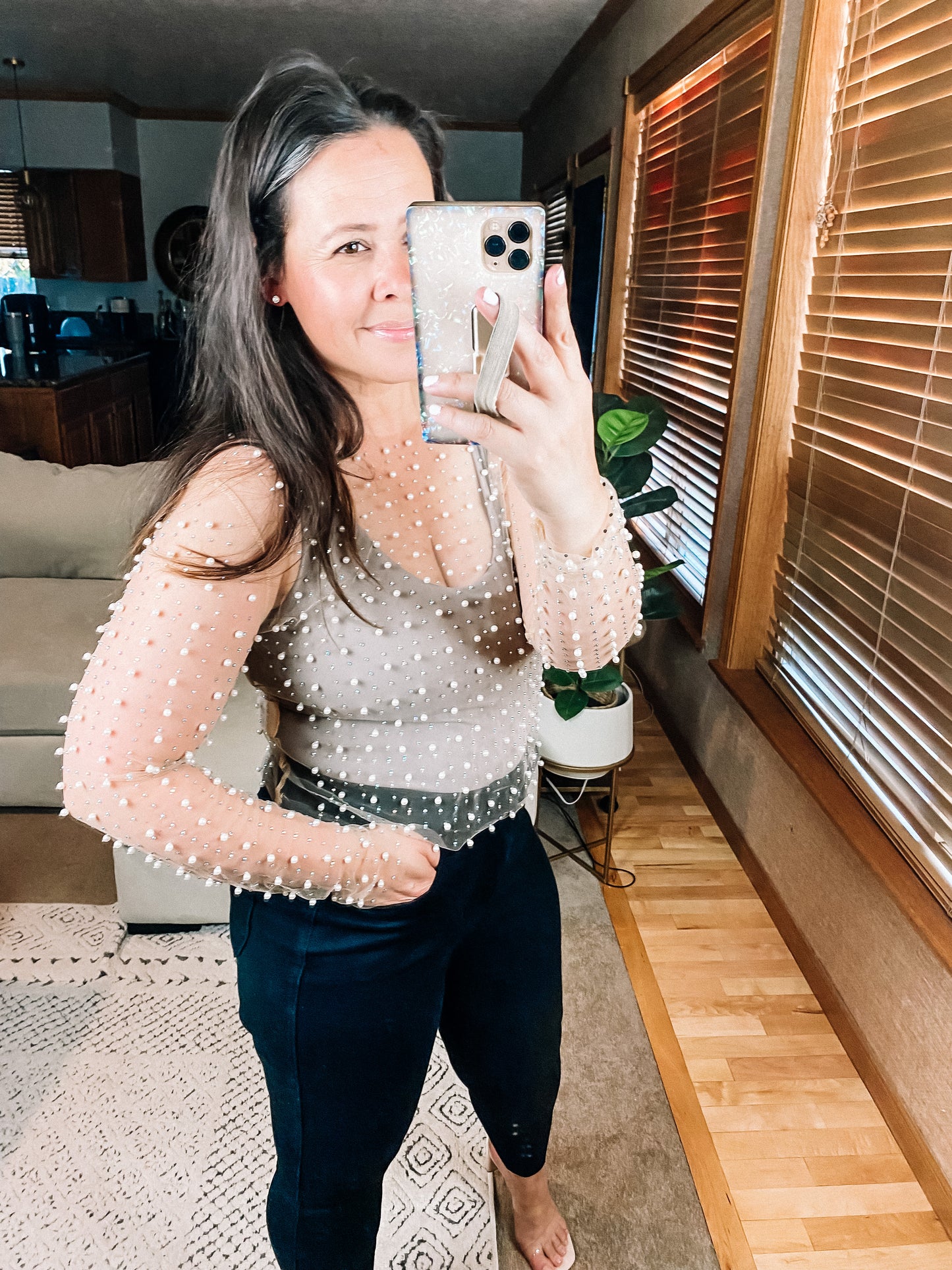 Pearl Diver Layering Top in Beige