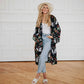 Navy Tropical Birds Tie Front Kimono - Preorder
