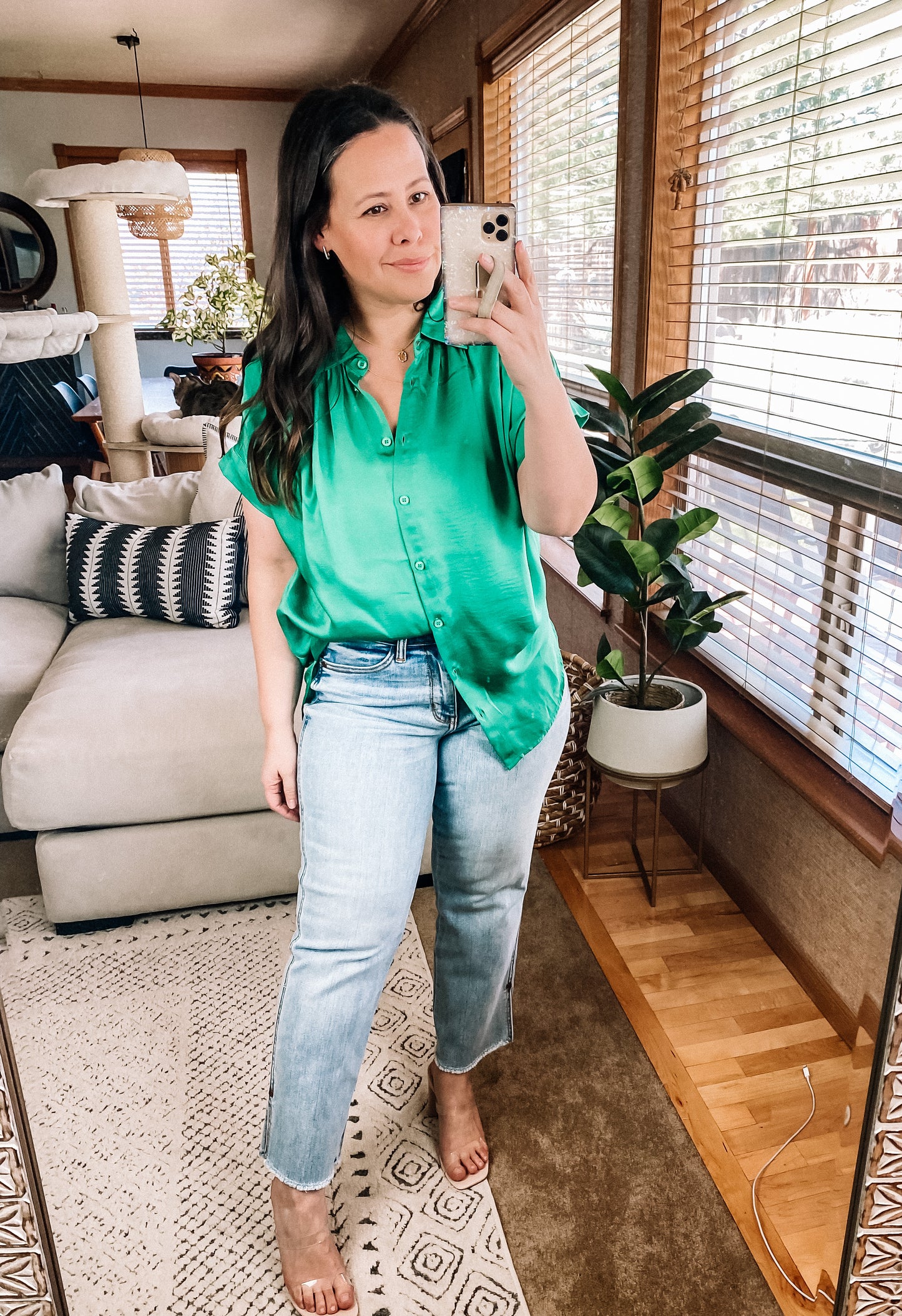 Working On Me Top in Kelly Green