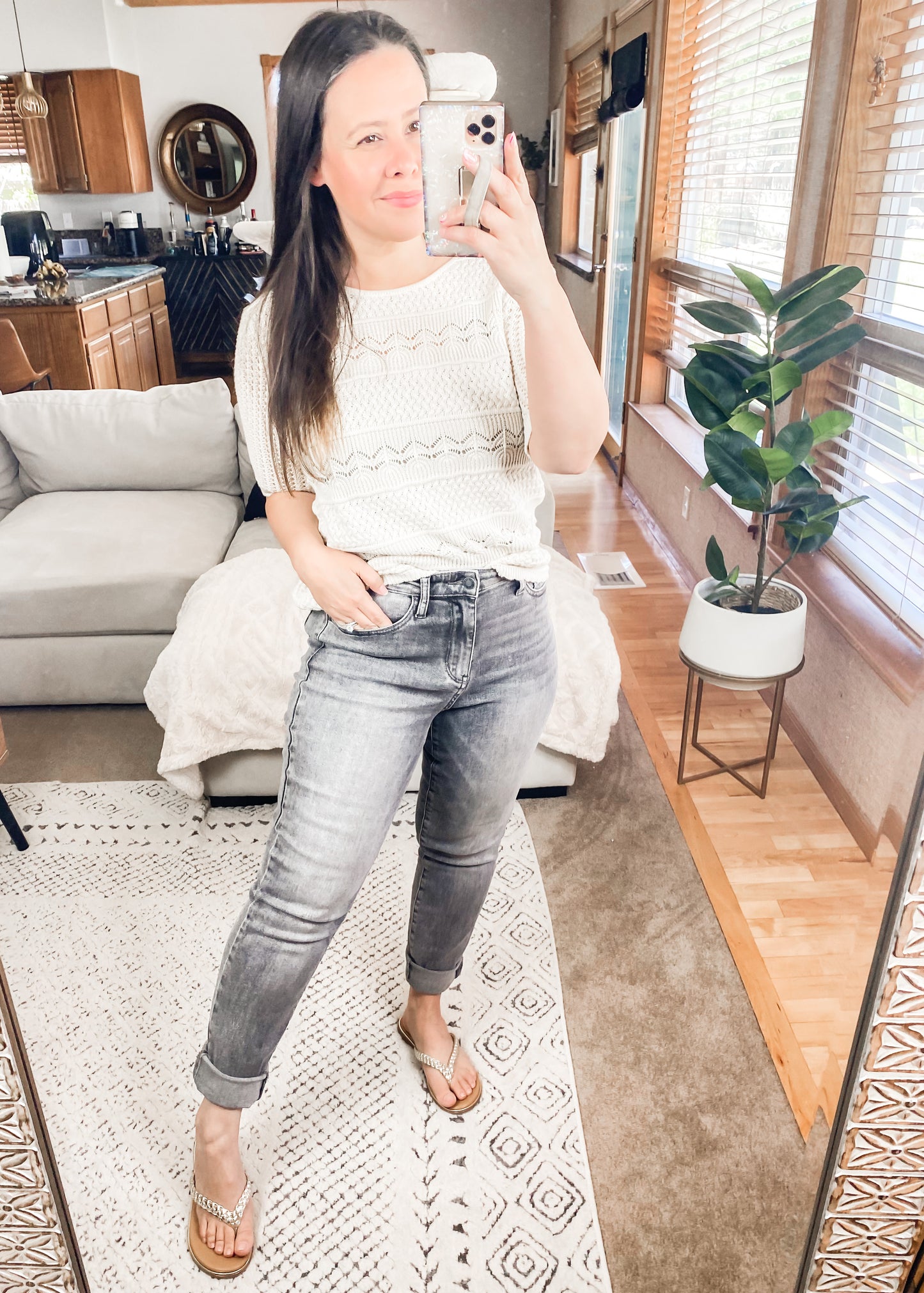Judy Blue High Rise Stone Wash Slim Jeans in Gray