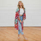 Tie Front Boho Chic Teal Floral Kimono - Preorder