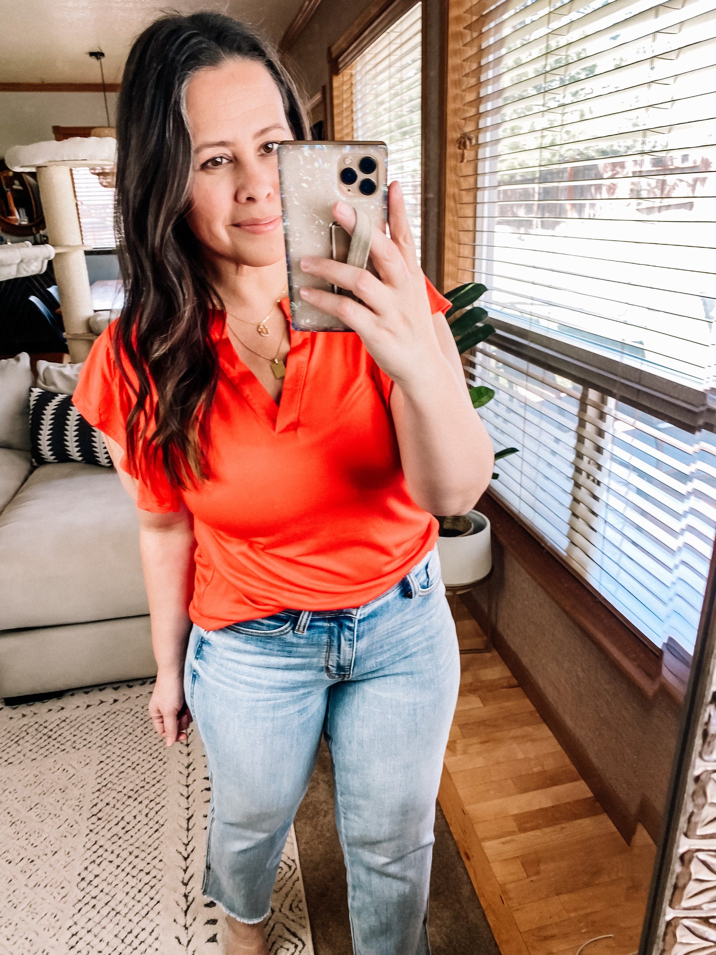 Listen Up V-Neck Top in Tomato