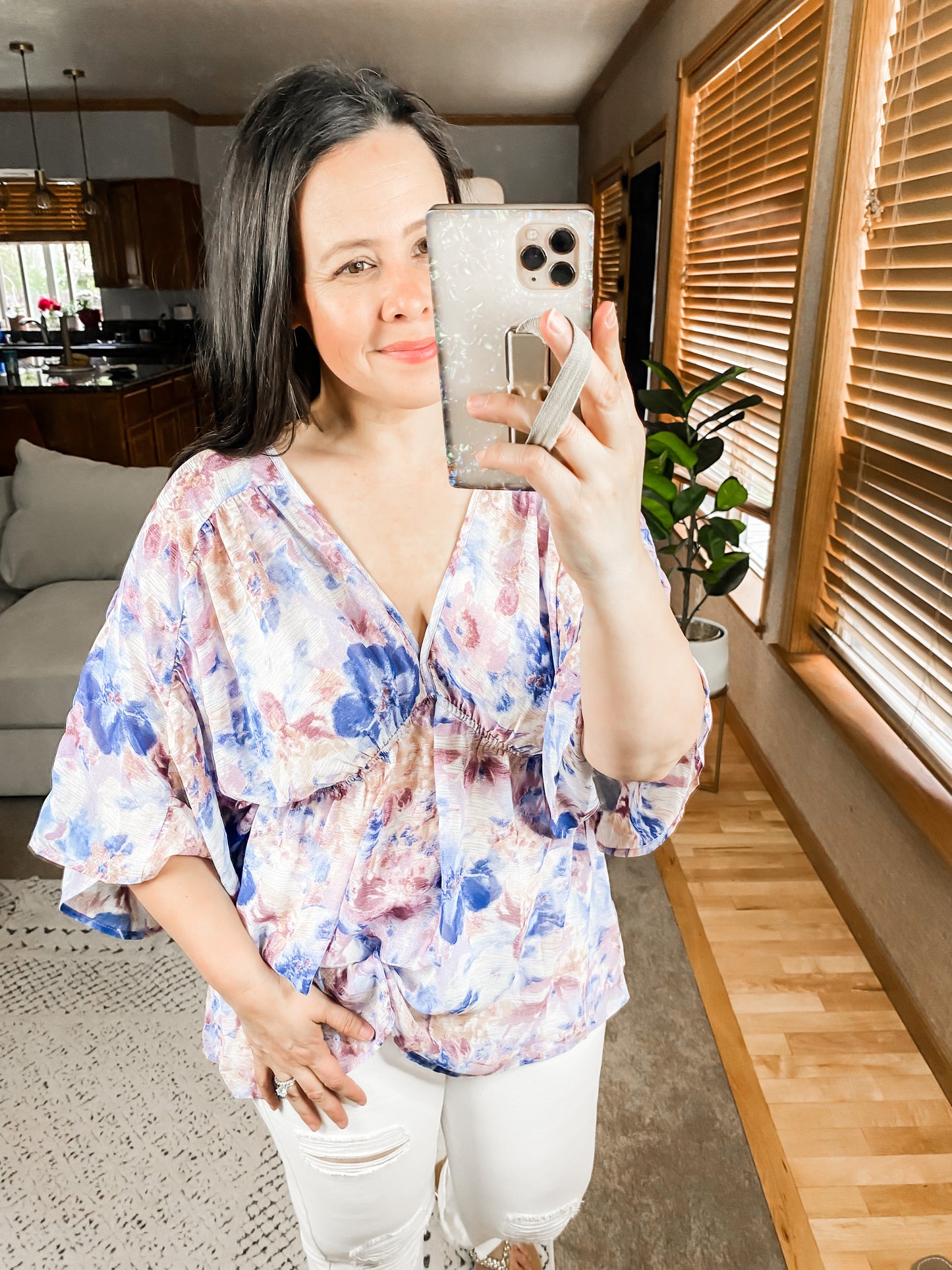 Fabled in Floral Draped Peplum Top in Ivory