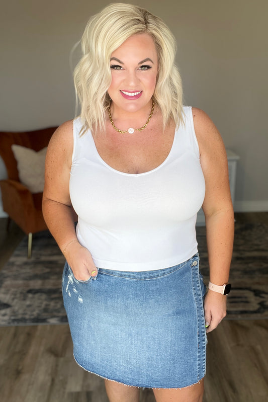 Judy Blue Mid Rise Overlapping Distressed Denim Skort