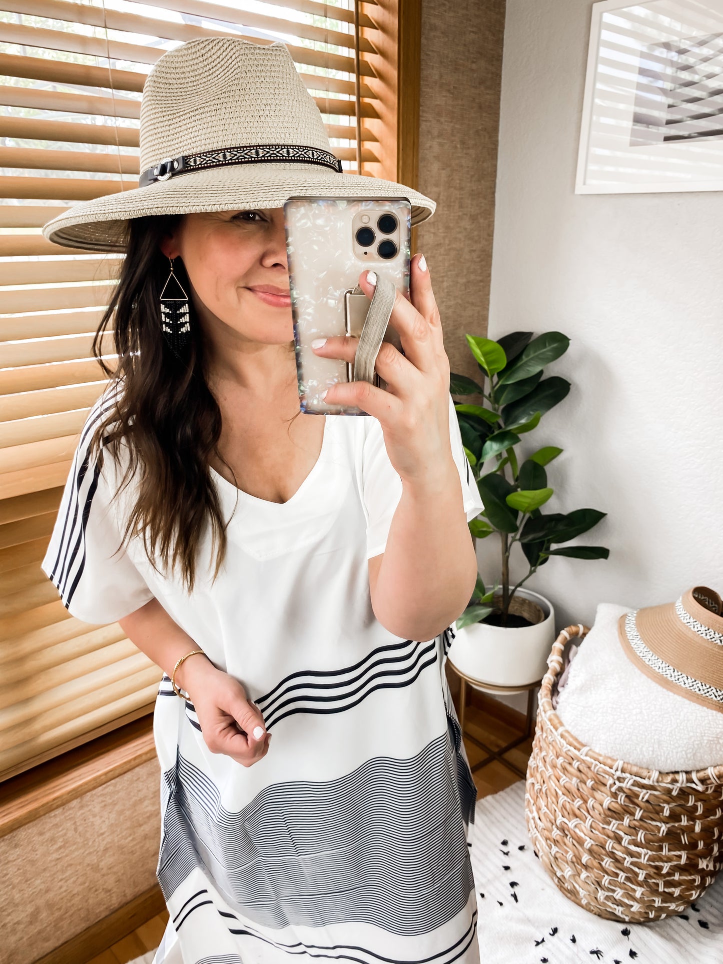 Fringe And Stripes Beaded Boho Earrings - Black And White