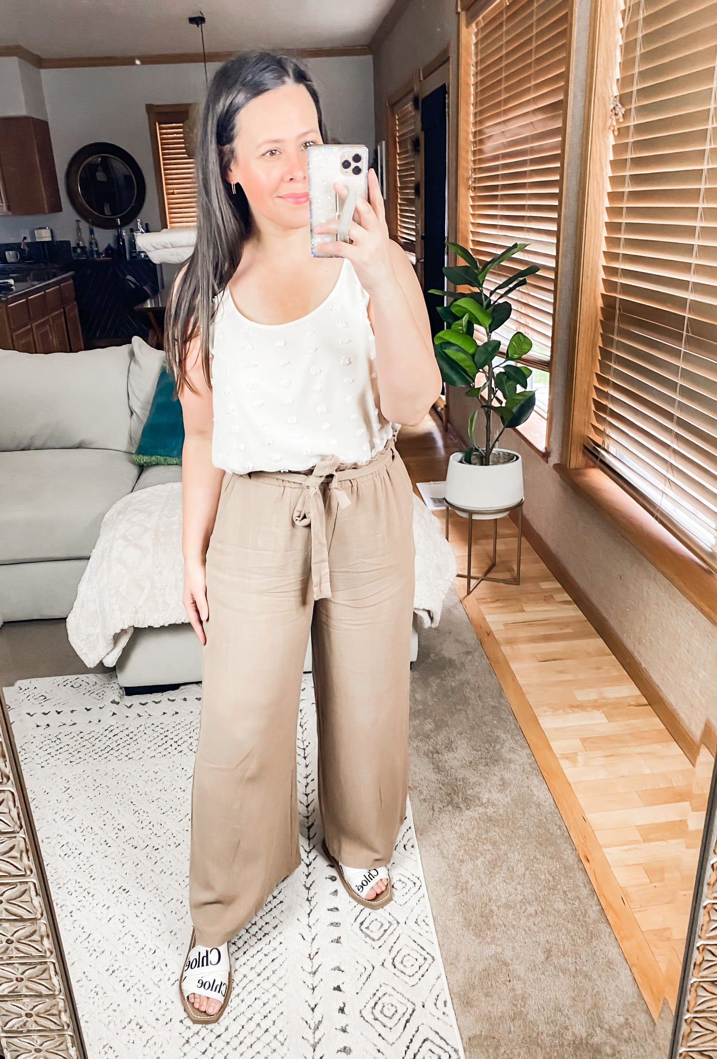 So Far So Good Swiss Dot Sleeveless Top in Sand