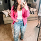 Pleasant Greetings V-Neck Cardigan in Fuchsia