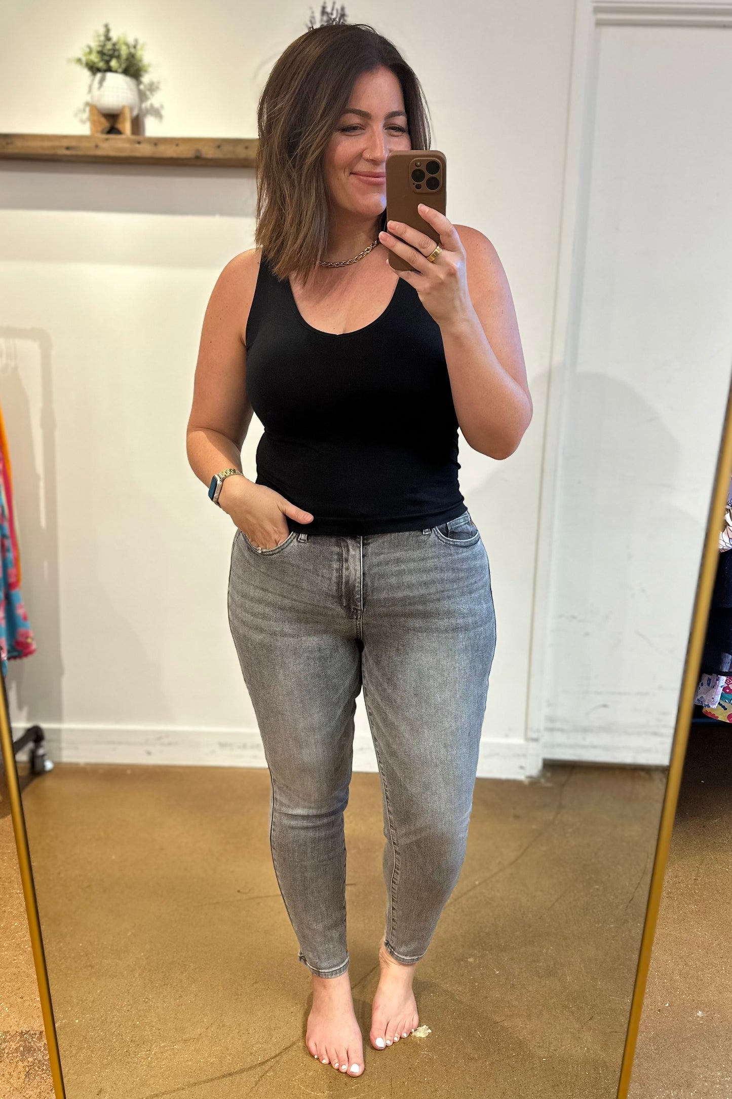 Judy Blue High Rise Stone Wash Slim Jeans in Gray