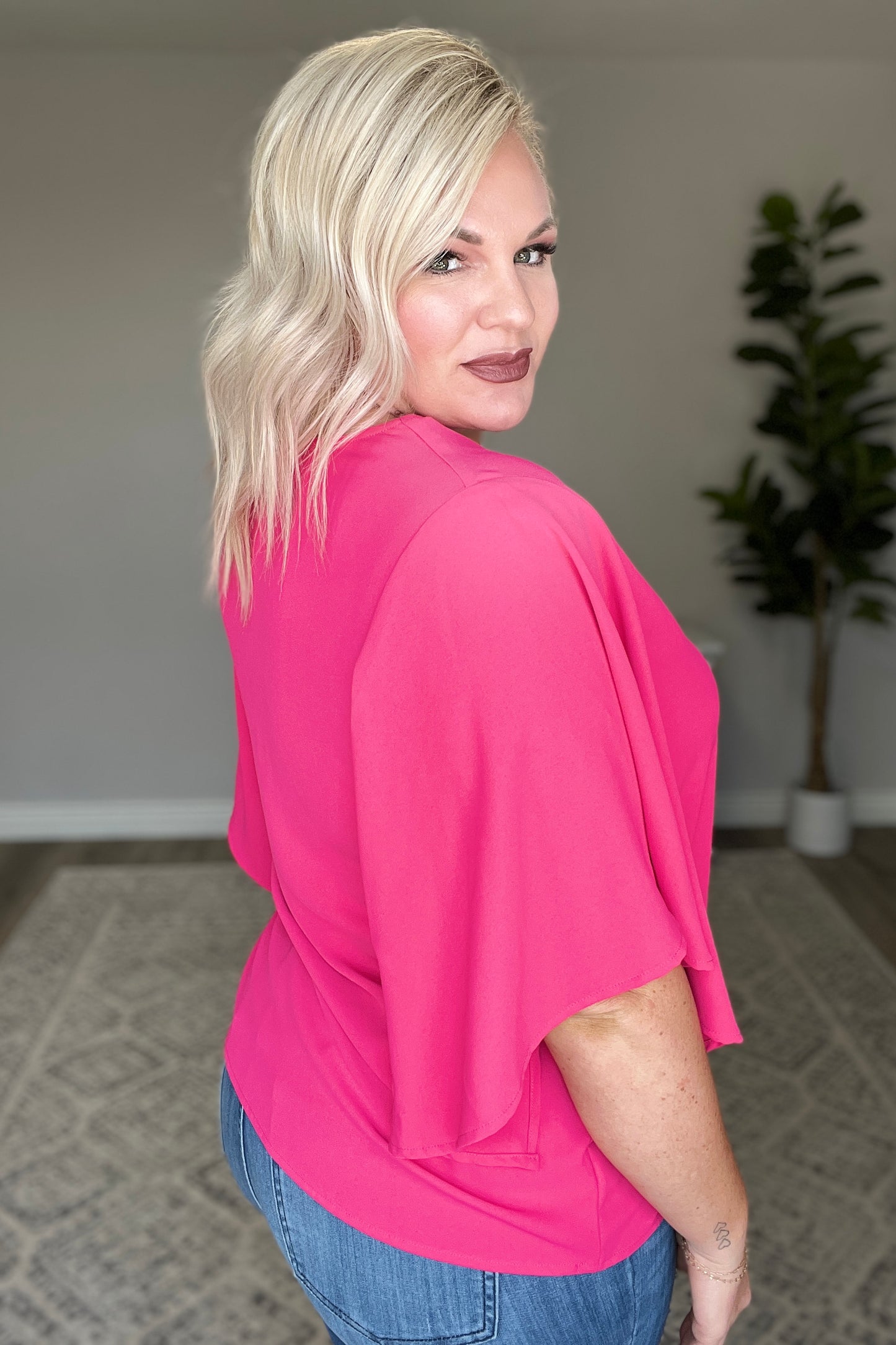 Forever Fine V-Neck Flounce Sleeve Blouse
