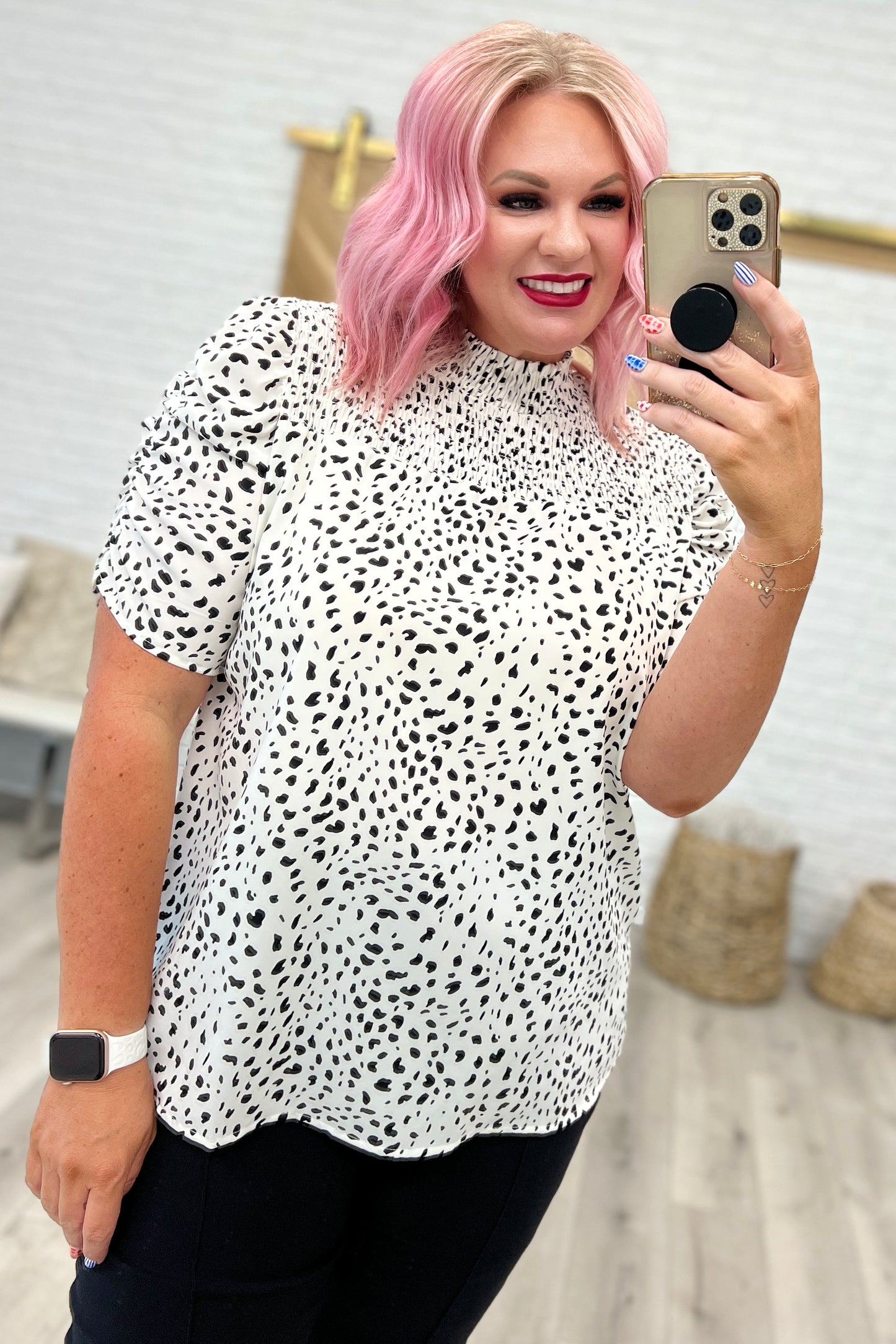 Dottie Ruched Mock Neck Blouse