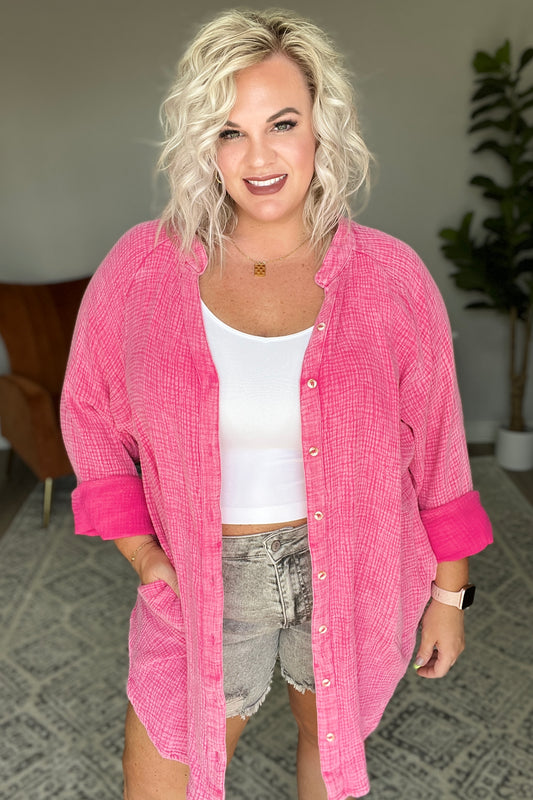 Corey Button Up Top in Fuchsia