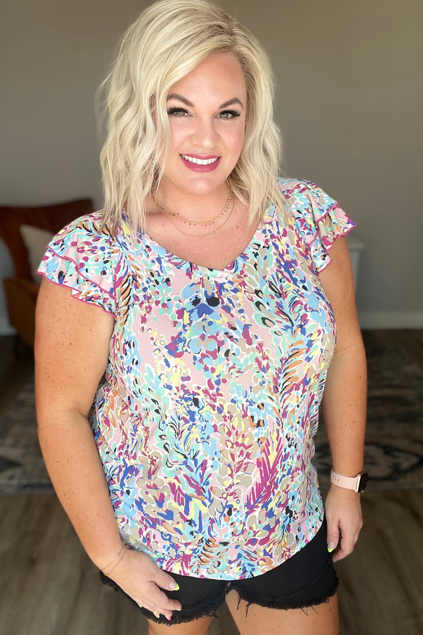 Let's Talk Flutter Sleeve Top