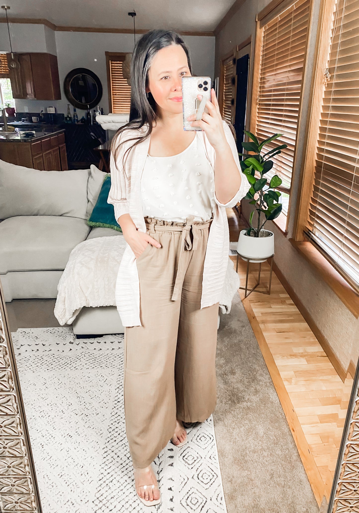 So Far So Good Swiss Dot Sleeveless Top in Sand