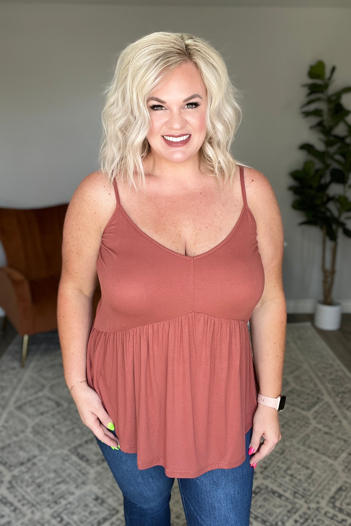 Never Not Loving V-Neck Cami in Brick