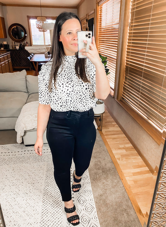 Dottie Ruched Mock Neck Blouse