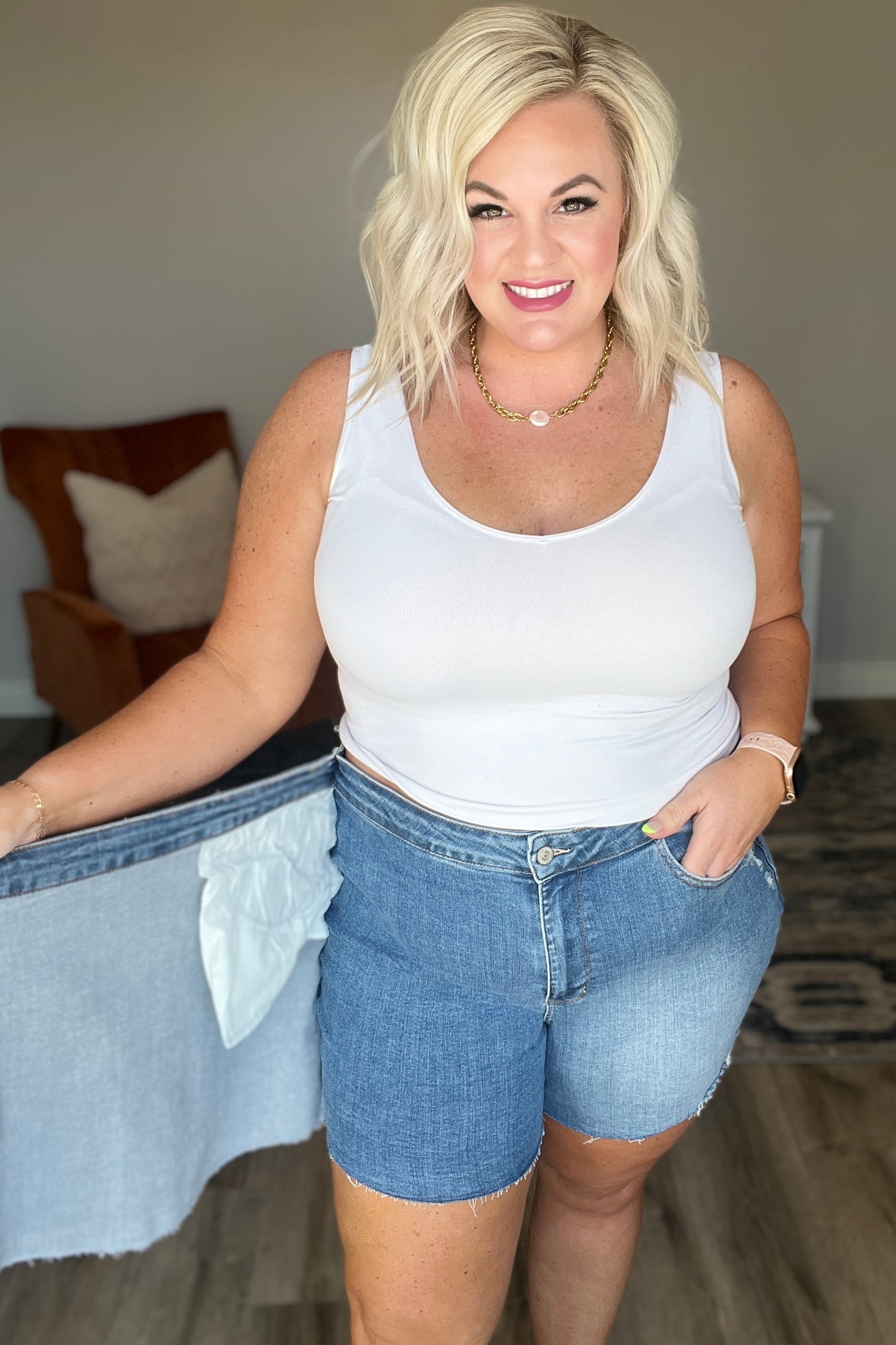 Judy Blue Mid Rise Overlapping Distressed Denim Skort