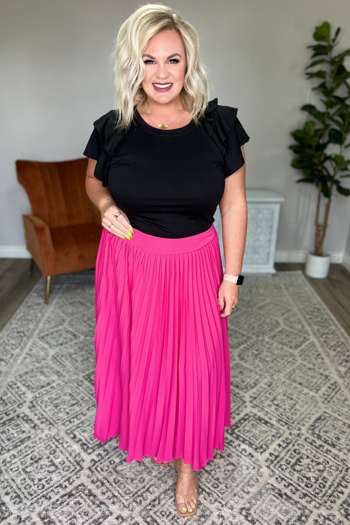 Just Too Hot Midi Skirt in Hot Pink