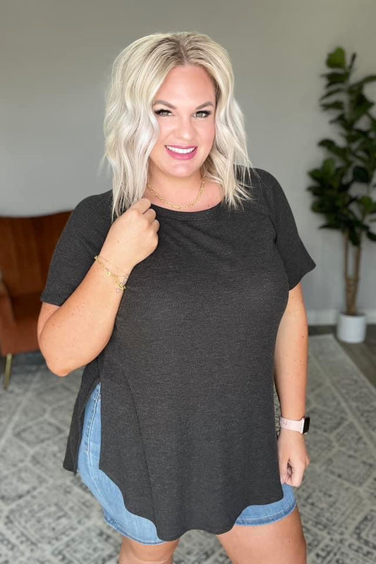 Kathleen Waffle Knit Top in Black