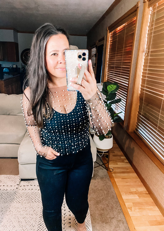 Pearl Diver Layering Top in Black