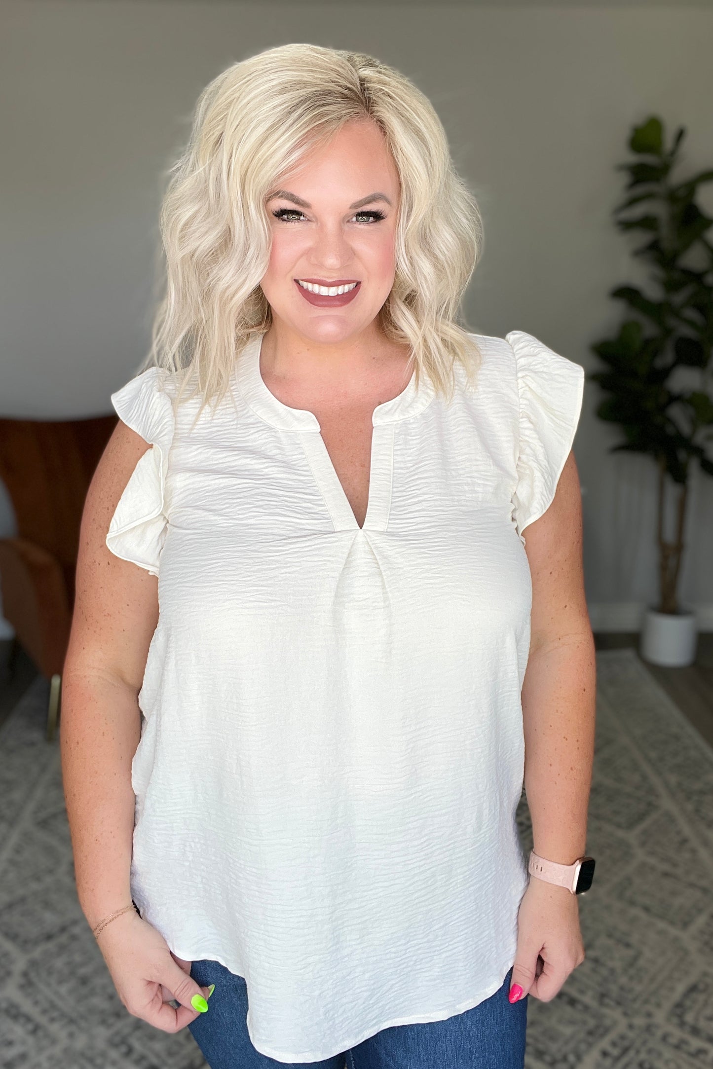 Someday Maybe Flutter Sleeve Top in Ivory