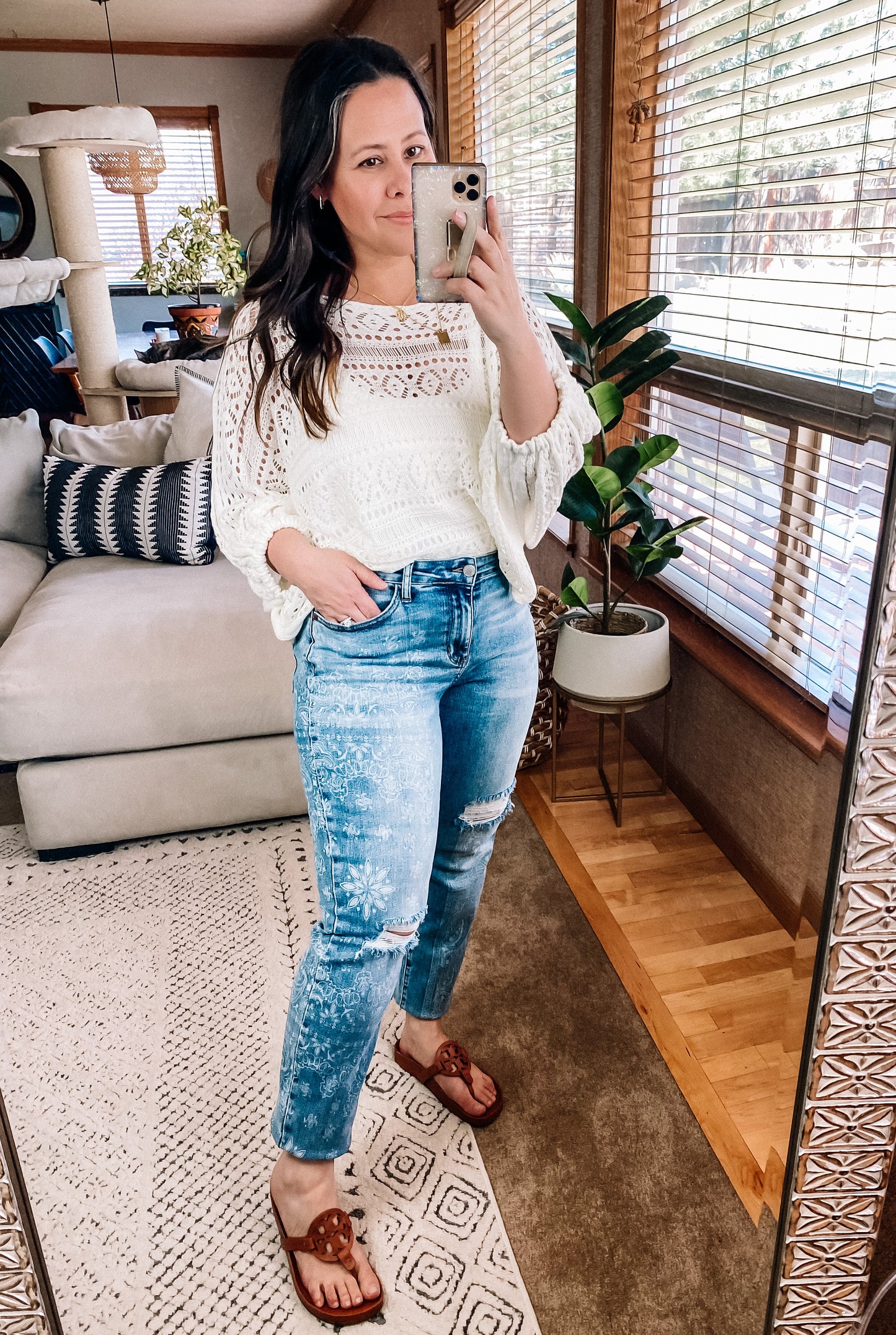 Judy Blue Paisley Print Boyfriend Jeans