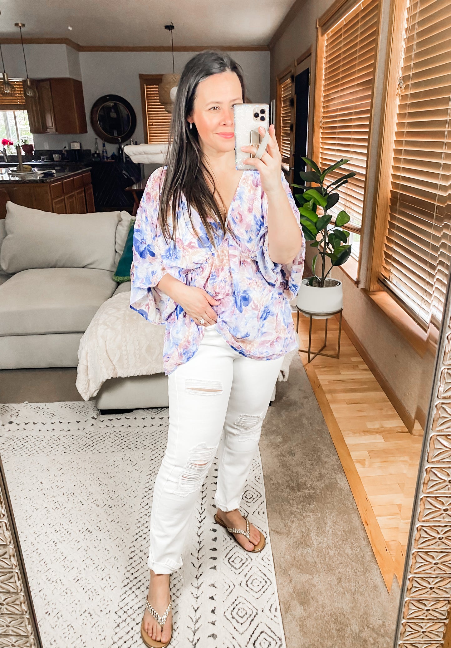 Fabled in Floral Draped Peplum Top in Blue