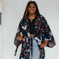 Navy Tropical Birds Tie Front Kimono - Preorder